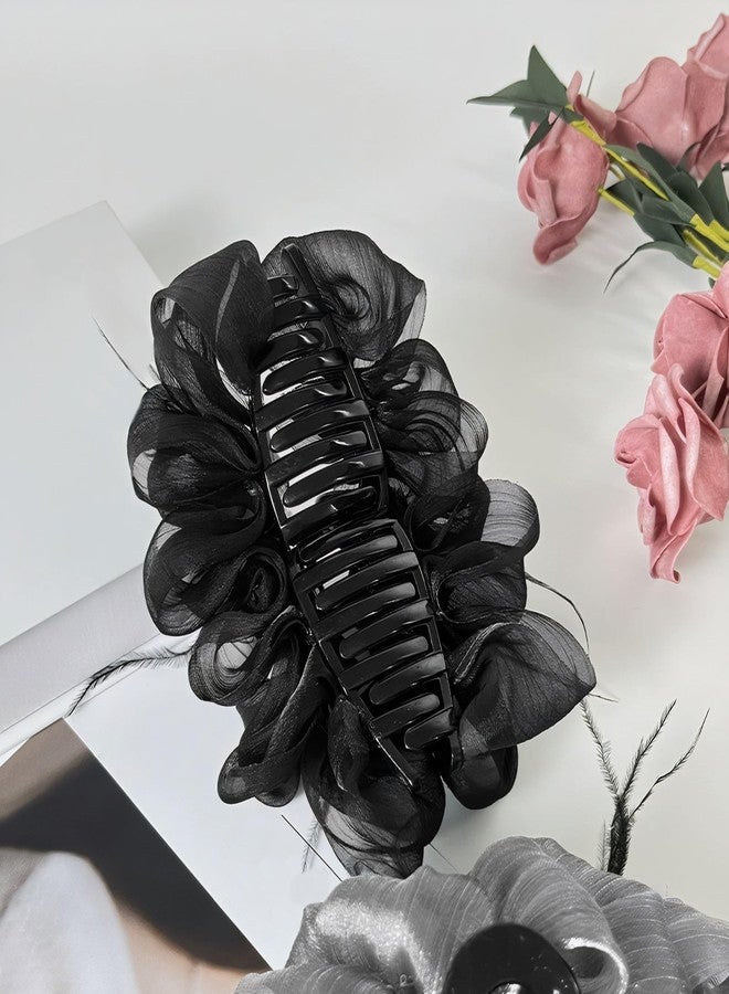 Rannyrena Large Bow Hair Claw Clips for Women Mesh Bubble Hair Barrettes for Thick Thin Hair Elegant Chiffon Silk Hair Accessories (Bubble Black B) - Image 4